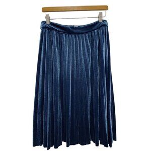 Kidichic Blue Velour Midi Length Pleated Modest Skirt Women's Size M